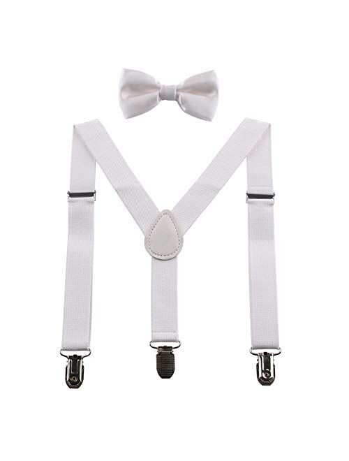 GUCHOL Child Kids Suspenders Bow Tie for Boys and Girls Adjustable Elastic Classic Accessory Sets Age 1 to 13 Year