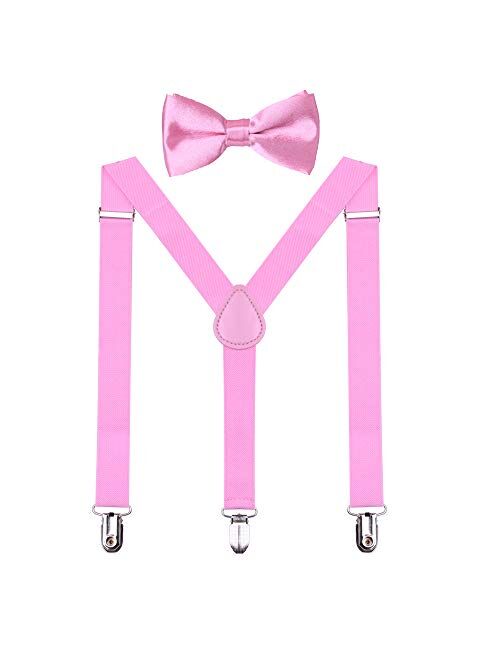 GUCHOL Child Kids Suspenders Bow Tie for Boys and Girls Adjustable Elastic Classic Accessory Sets Age 1 to 13 Year