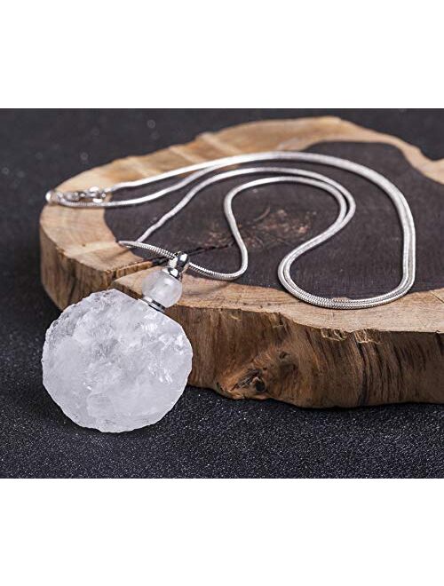 AMOYSTONE 1P Women Long Necklace Clear Quartz Gemstone Perfume Essential Oil Diffuser Bottle Natural Crystal Pendant Irregular Unpolished