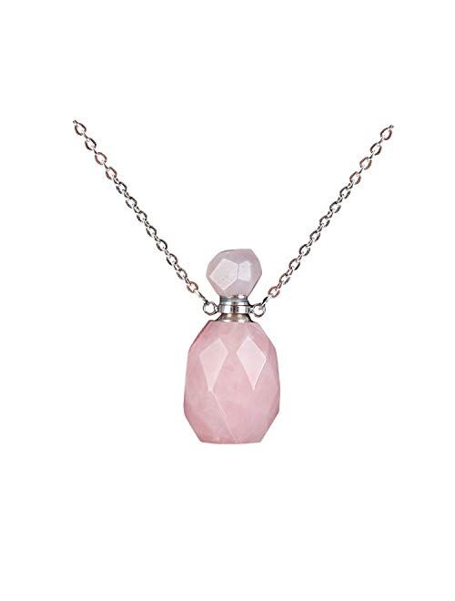 AMOYSTONE 1P Women Long Necklace Clear Quartz Gemstone Perfume Essential Oil Diffuser Bottle Natural Crystal Pendant Irregular Unpolished