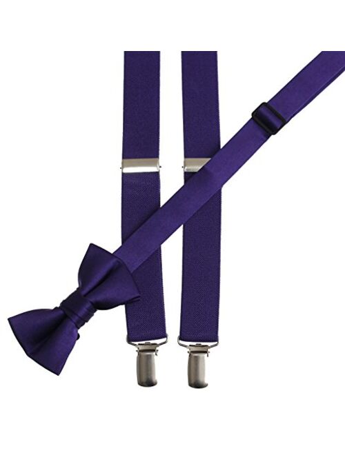 Matching Dark Purple Adjustable Suspender and Bow Tie Sets, Kids to Adults Sizing