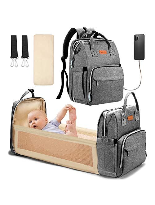 YOOFOSS Diaper Bag Backpack, Baby Nappy Changing Bags Multifunction Travel Back Pack with Changing Pad & Stroller Straps, Large Capacity, Waterproof and Stylish (Grey)