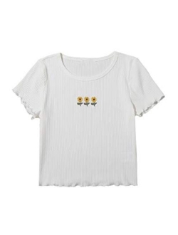 Women's Solid Crew Neck Ribbed Knit Short Sleeve Crop Top T Shirts