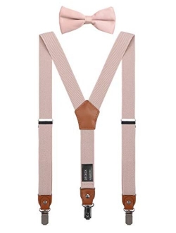 DEOBOX Suspenders for Boys & Bow Tie Set Adjustable with Strong Clips