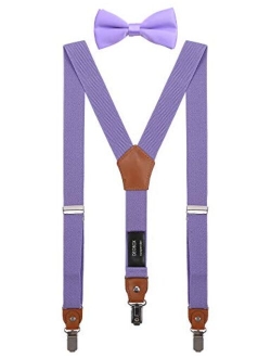 DEOBOX Suspenders for Boys & Bow Tie Set Adjustable with Strong Clips