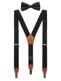 DEOBOX Suspenders for Boys & Bow Tie Set Adjustable with Strong Clips