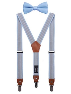 DEOBOX Suspenders for Boys & Bow Tie Set Adjustable with Strong Clips