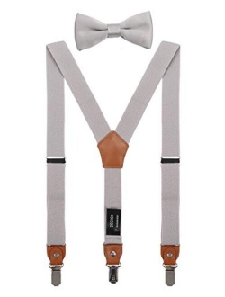 DEOBOX Suspenders for Boys & Bow Tie Set Adjustable with Strong Clips