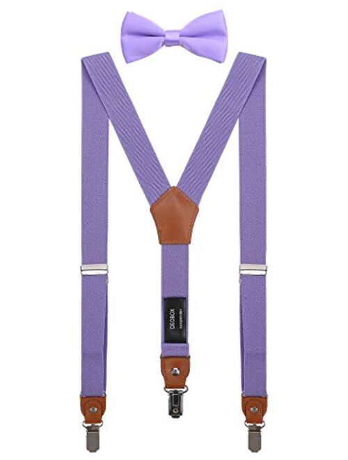 DEOBOX Suspenders for Boys & Bow Tie Set Adjustable with Strong Clips