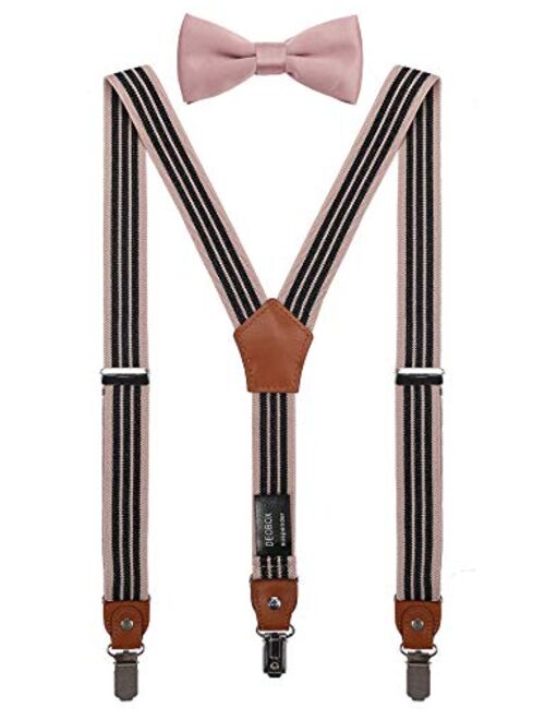 DEOBOX Suspenders for Boys & Bow Tie Set Adjustable with Strong Clips