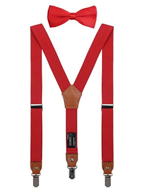 DEOBOX Suspenders for Boys & Bow Tie Set Adjustable with Strong Clips