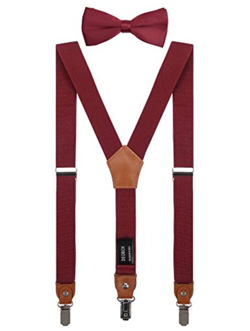 DEOBOX Suspenders for Boys & Bow Tie Set Adjustable with Strong Clips