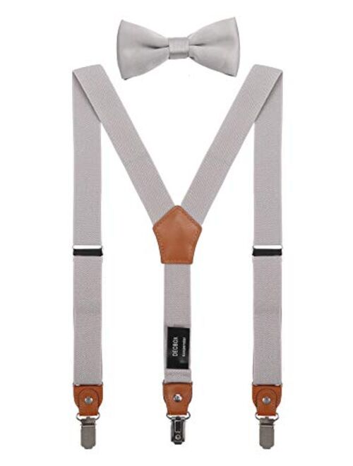 DEOBOX Suspenders for Boys & Bow Tie Set Adjustable with Strong Clips