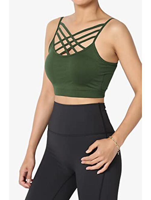 TheMogan Sleeveless Bustier Crop Top Cage Crisscross Cutout Bralette Bra Top