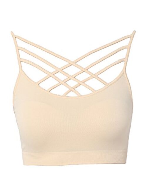 TheMogan Sleeveless Bustier Crop Top Cage Crisscross Cutout Bralette Bra Top