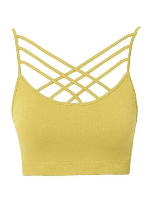 TheMogan Sleeveless Bustier Crop Top Cage Crisscross Cutout Bralette Bra Top