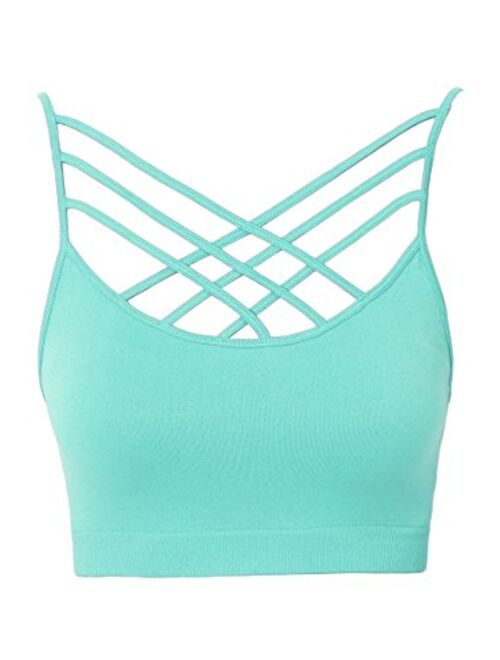 TheMogan Sleeveless Bustier Crop Top Cage Crisscross Cutout Bralette Bra Top