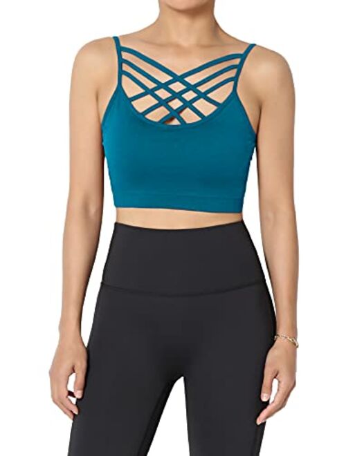 TheMogan Sleeveless Bustier Crop Top Cage Crisscross Cutout Bralette Bra Top