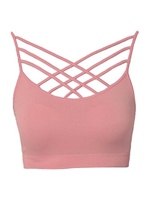 TheMogan Sleeveless Bustier Crop Top Cage Crisscross Cutout Bralette Bra Top