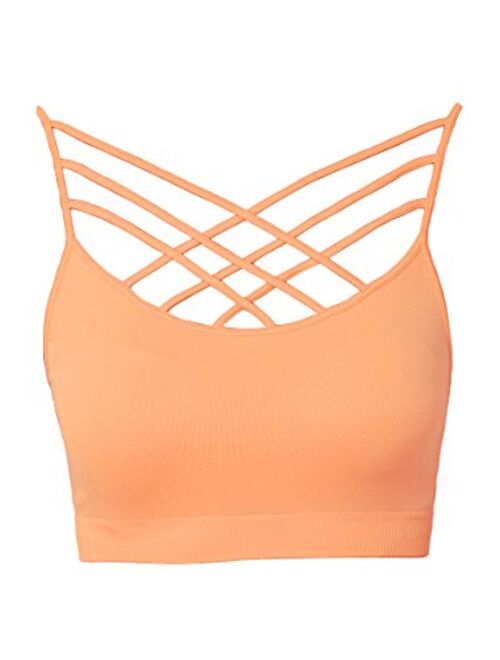 TheMogan Sleeveless Bustier Crop Top Cage Crisscross Cutout Bralette Bra Top