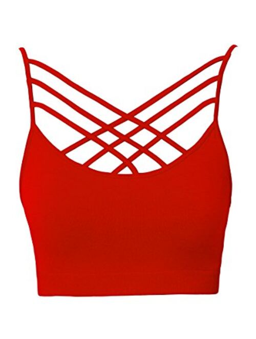 TheMogan Sleeveless Bustier Crop Top Cage Crisscross Cutout Bralette Bra Top