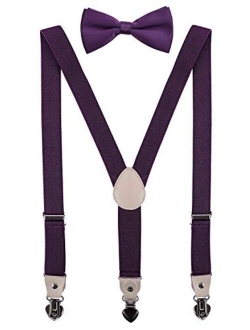 PZLE Mens Boys Suspenders and Bow Tie Set for Wedding Adjustable