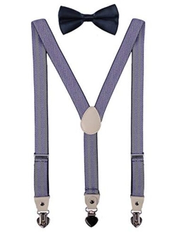 PZLE Mens Boys Suspenders and Bow Tie Set for Wedding Adjustable