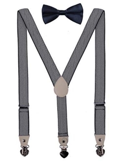 PZLE Mens Boys Suspenders and Bow Tie Set for Wedding Adjustable