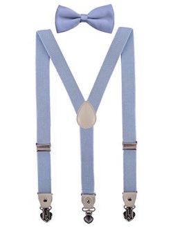 PZLE Mens Boys Suspenders and Bow Tie Set for Wedding Adjustable