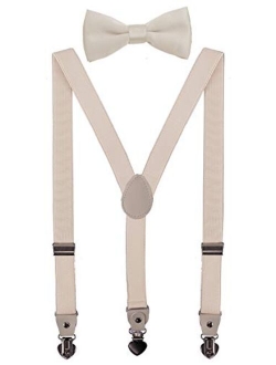 PZLE Mens Boys Suspenders and Bow Tie Set for Wedding Adjustable