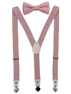 PZLE Mens Boys Suspenders and Bow Tie Set for Wedding Adjustable