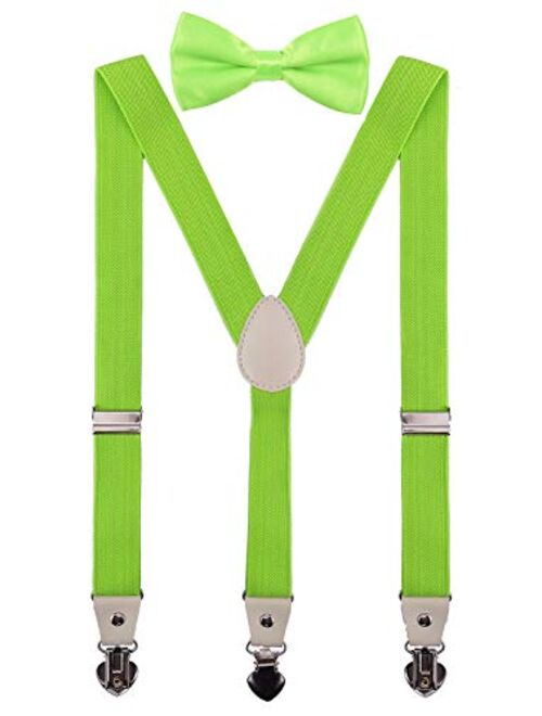 PZLE Mens Boys Suspenders and Bow Tie Set for Wedding Adjustable