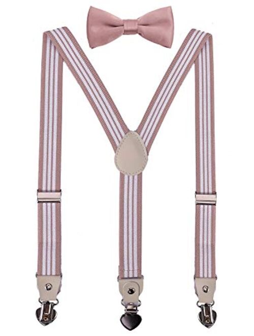 PZLE Mens Boys Suspenders and Bow Tie Set for Wedding Adjustable