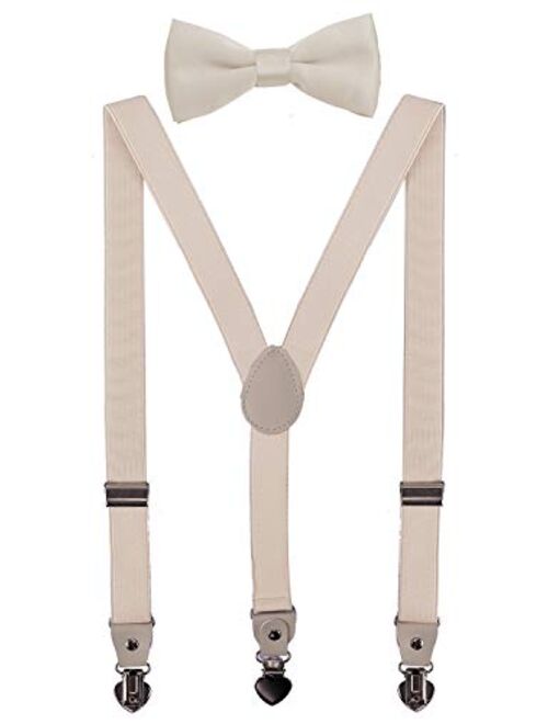 PZLE Mens Boys Suspenders and Bow Tie Set for Wedding Adjustable