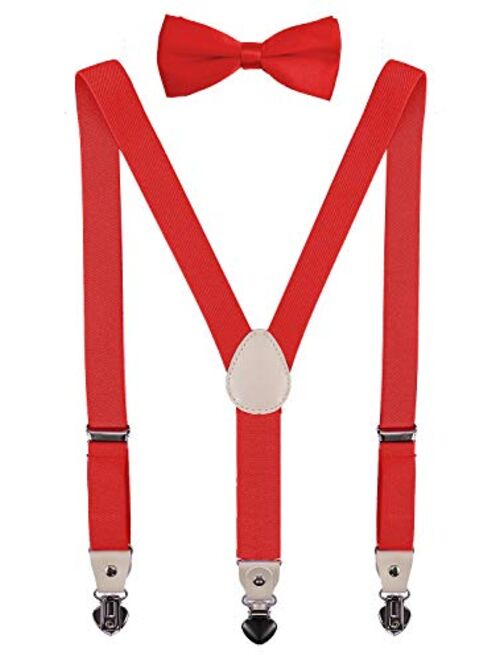 PZLE Mens Boys Suspenders and Bow Tie Set for Wedding Adjustable