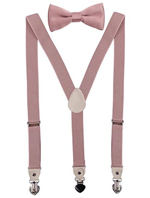 PZLE Mens Boys Suspenders and Bow Tie Set for Wedding Adjustable