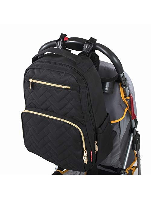 Fisher Price Diaper Bag Backpack - Signature Collection, with Cell Phone and Tablet Pockets and Stroller Clips (Black)