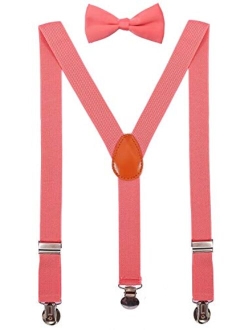 SUNNYTREE Kids Suspenders Adjustable Y Back with Bow Tie Set