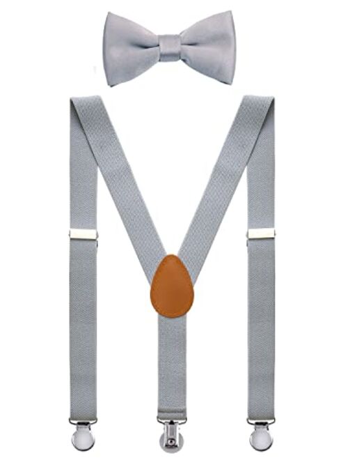 SUNNYTREE Kids Suspenders Adjustable Y Back with Bow Tie Set