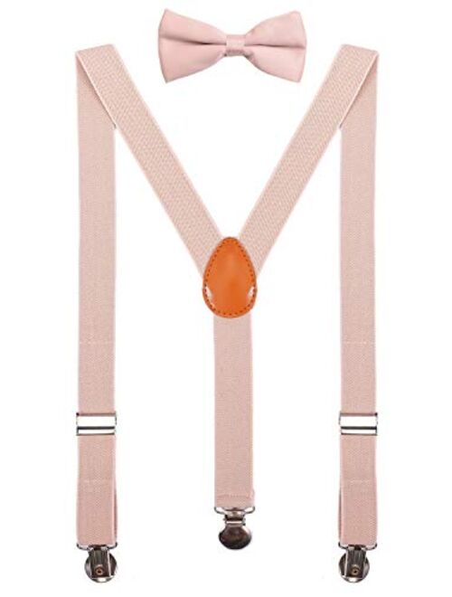 SUNNYTREE Kids Suspenders Adjustable Y Back with Bow Tie Set