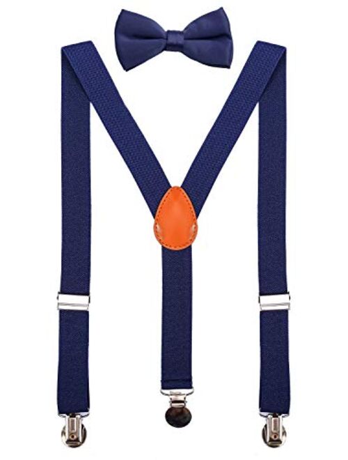 SUNNYTREE Kids Suspenders Adjustable Y Back with Bow Tie Set