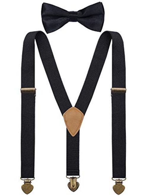 YJDS Boys Suspenders and Bow Tie Set Y Back Vintage 3 Clips