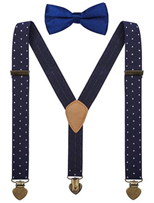 YJDS Boys Suspenders and Bow Tie Set Y Back Vintage 3 Clips