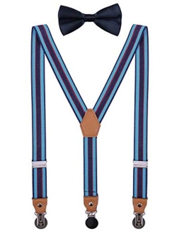 CEAJOO Men Boys Suspenders and Bow Tie Set Adjustable with Round Metal Clips