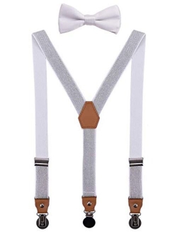 CEAJOO Men Boys Suspenders and Bow Tie Set Adjustable with Round Metal Clips