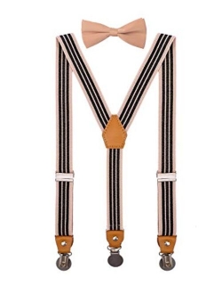 CEAJOO Men Boys Suspenders and Bow Tie Set Adjustable with Round Metal Clips