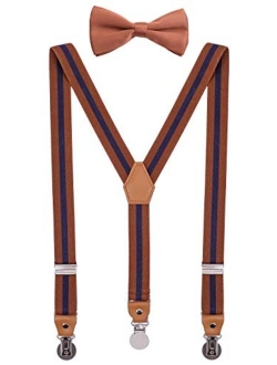 CEAJOO Men Boys Suspenders and Bow Tie Set Adjustable with Round Metal Clips