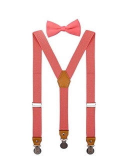 CEAJOO Men Boys Suspenders and Bow Tie Set Adjustable with Round Metal Clips