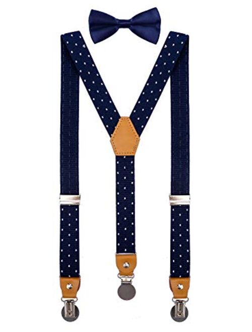 CEAJOO Men Boys Suspenders and Bow Tie Set Adjustable with Round Metal Clips