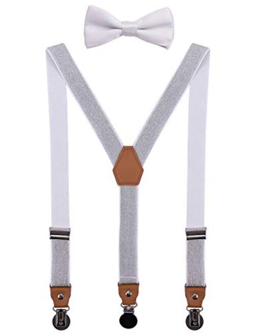 CEAJOO Men Boys Suspenders and Bow Tie Set Adjustable with Round Metal Clips